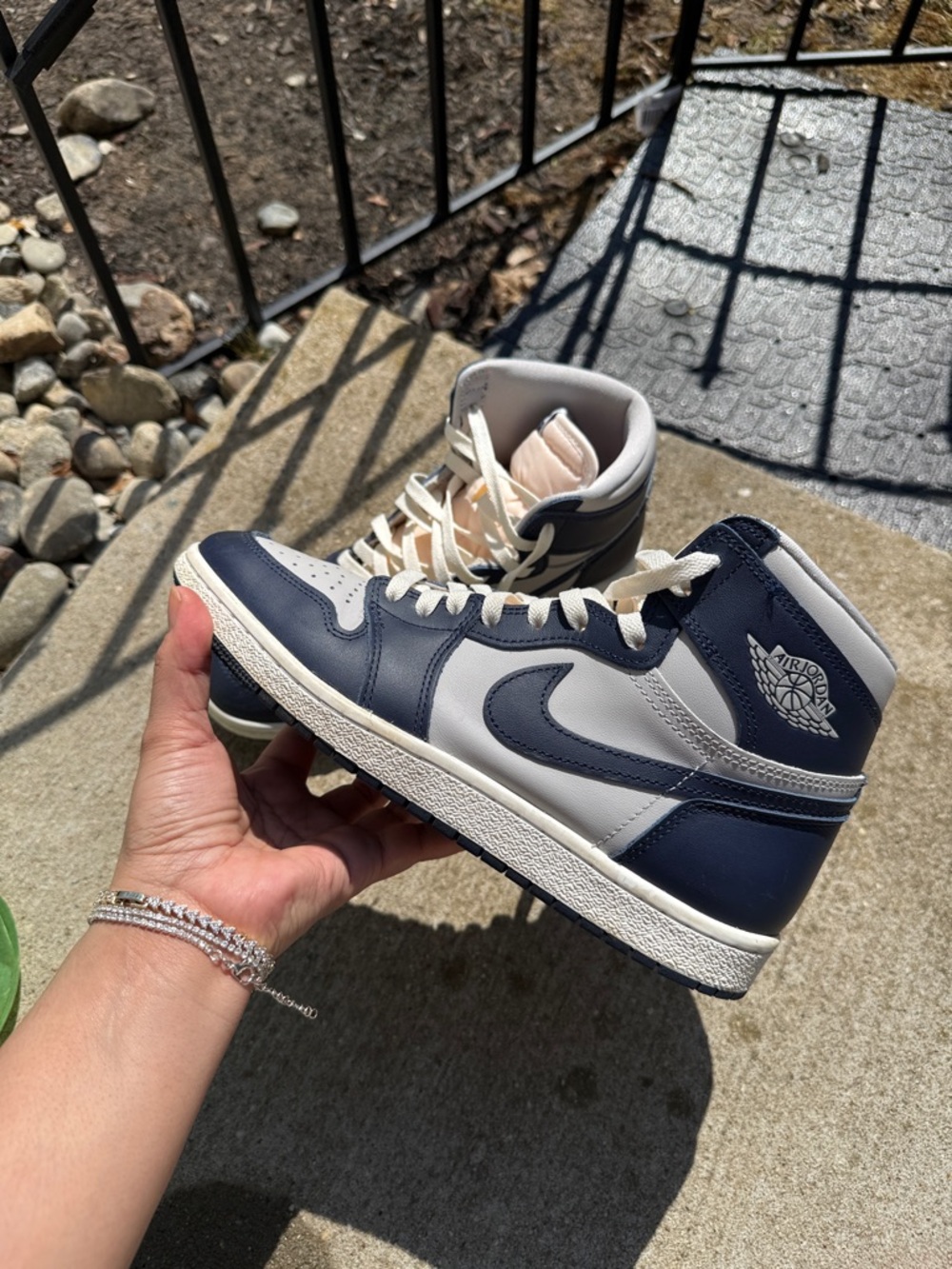 Jordan 1 Mid Navy and White Men's Sneakers